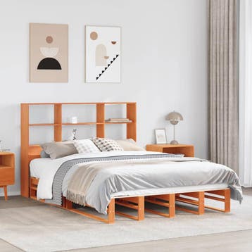 vidaXL Bed met boekenkast zonder matras hout wasbruin, Verzenden, Wit, Overige maten, 200 cm
