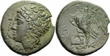 287-278 v Chr Syrakus Sizilien Hiketas Bronze Zeus Hellan..., Verzenden