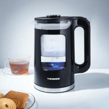 TIROSS Glazen waterkoker 1,7 l met blauwe ledverlichting..., Ophalen of Verzenden, Nieuw