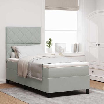vidaXL Boxspringbed met hoofdeinde Lichtgrijs 100 x 200 cm, Verzenden, Nieuw, Stof