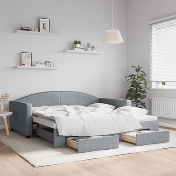 vidaXL Slaapbank onderschuifbed lades 100x190 cm stof, Huis en Inrichting, Slaapkamer | Bedden, 100 cm, Eenpersoons, Verzenden