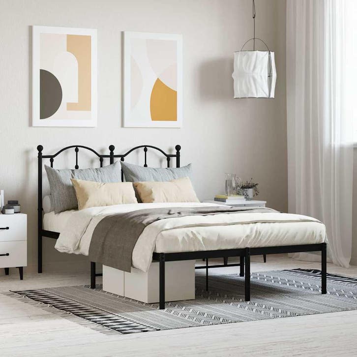 vidaXL Bedframe met hoofdbord metaal zwart 120x200 cm, Huis en Inrichting, Slaapkamer | Bedden, 120 cm, 200 cm, Zwart, Twijfelaar