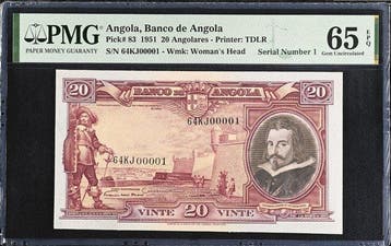 Angola. - 20 Angolares - 1951 - Serial Number 1 - Pick 83