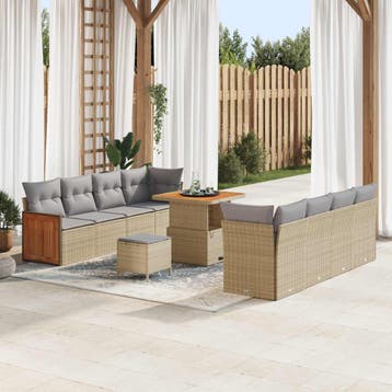 vidaXL Tuinbankenset 11 st 11-Aantal zitplaatsen Beige en, Verzenden, Nieuw, Meer dan 8 zitplaatsen