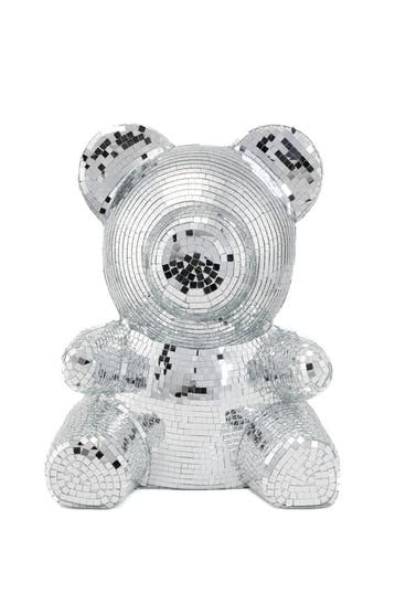 KIMU® Teddybeer 31 cm Spiegeltjes Zilver Beer Discobal Pop B, Ophalen of Verzenden, Nieuw, Feestartikel, Carnaval