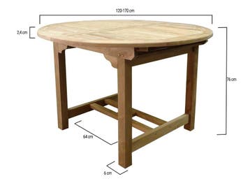 Rond - Ovaal uitschuifbare dining tuintafel 120-170x120xH76, Tuin en Terras, Tuintafels, Ophalen of Verzenden, Nieuw, Teakhout
