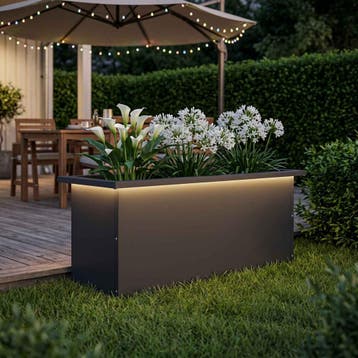 vidaXL Plantenbak met led Zwart 30 x 80 x 30 cm Staal, Tuin en Terras, Bloembakken en Plantenbakken, Verzenden, Nieuw, Metaal