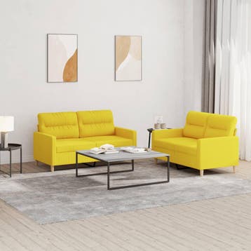 vidaXL 2-delige Loungeset met kussens stof lichtgeel, Huis en Inrichting, Verzenden, Nieuw, Minder dan 150 cm, Stof