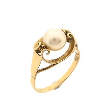 Gouden ring met parel, Gebruikt, Ophalen of Verzenden, 17 tot 18, Met edelsteen
