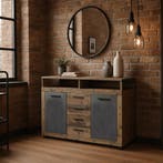 Dressoir 120 cm Breed oud eiken antraciet oud eiken antra..., 100 tot 150 cm, Verzenden, Nieuw, 25 tot 50 cm