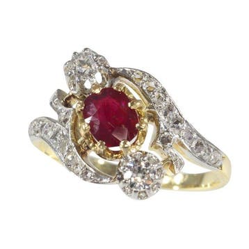 Ring - 18 karaat Geel goud - 0.71ct. tw. Robijn - Diamant -, Nieuw