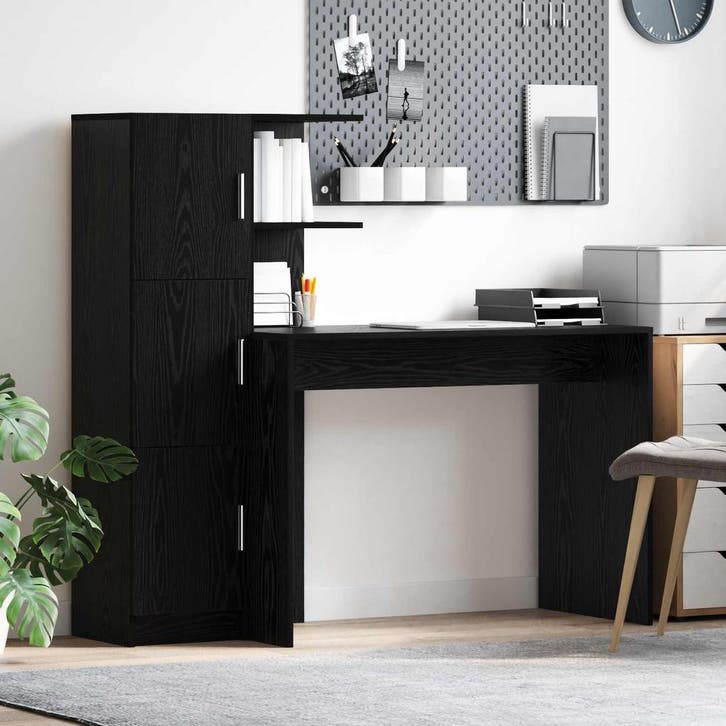vidaXL Bureau 2 pcs Zwart Eiken, Huis en Inrichting, Bureaus, Nieuw, Verzenden