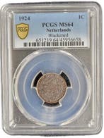 Koningin Wilhelmina 1 cent 1924 MS64 Blackened PCGS, Postzegels en Munten, Munten | Nederland, Verzenden, Koningin Wilhelmina