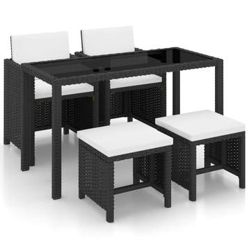 vidaXL 5-delige Tuinset met kussens poly rattan zwart, Verzenden, Nieuw, Rotan, Tuinset