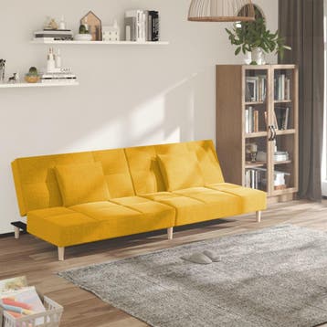 vidaXL Slaapbank 2-zits met 2 kussens stof geel, Verzenden, Minder dan 150 cm, Stof, Nieuw