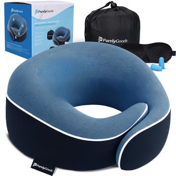 PurelyGoods Nekkussen Reiskussen Vliegtuig - Blauw, Huis en Inrichting, Woonaccessoires | Kussens, Verzenden, Nieuw, Blauw, Rond