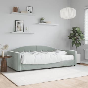 vidaXL Slaapbank met matras 100x200 cm fluweel lichtgrijs, 100 cm, Eenpersoons, Verzenden, Nieuw