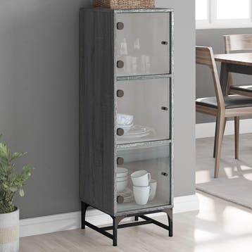 vidaXL buffetkast met glazen deuren 35x37x120 cm grijs, Minder dan 50 cm, Verzenden, 100 tot 150 cm, Nieuw