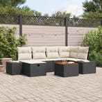 vidaXL Tuinbankenset met kussen met opslag 7 pcs Zwart poly, Verzenden, Nieuw, Rotan