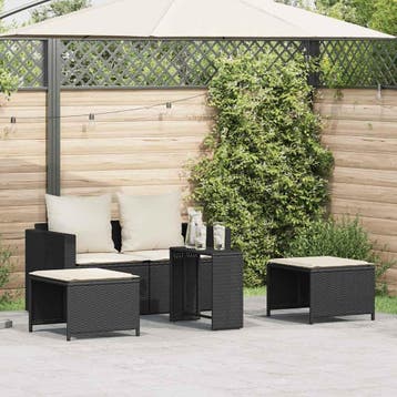 vidaXL 5-delige Tuinbankstel met kussens stapelbaar poly, Verzenden, Nieuw