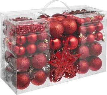 2dekans | tectake - Set van 86 kerstballen rood - 403324, Ophalen of Verzenden, Zo goed als nieuw