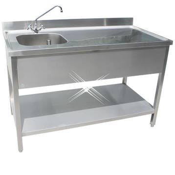 Rvs cheftafel met bodemschap 1400x700x900 mm (spoelbak links, Verzenden, Nieuw in verpakking