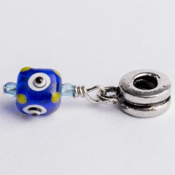 1 x Be Charmed bedel – lampwork met evil eye – blauw/zil, Ophalen of Verzenden, Nieuw, Kraal