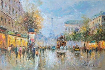 Christof Vevers (1962) - La Tour Eiffel ~ Boulevard à Paris