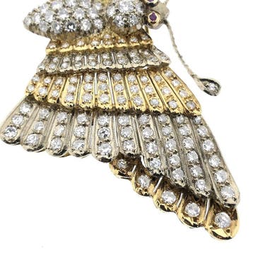 Exclusieve bicolor gouden vlinderbroche met robijn en dia..., Sieraden, Tassen en Uiterlijk, Broches, Gebruikt, Overige kleuren