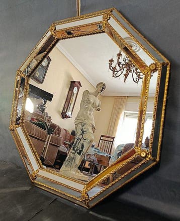 Wandspiegel - glas, messing - Spiegel in Venetiaanse stijl