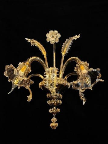 Wandlamp - Muranoglas, Bladgoud, 24 kt goud