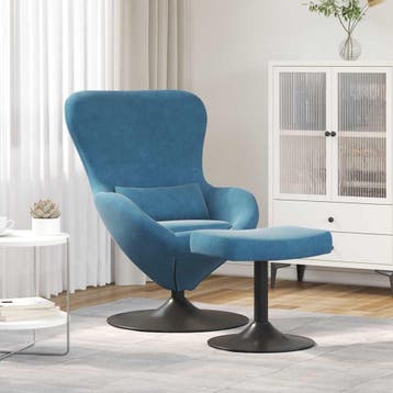 vidaXL Egg Chair met Voetsteun with Footstool Blauw Fluweel, Verzenden, Nieuw