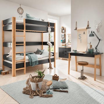 Infanskids Infanscolor Stapelbed Antraciet/Beuken 90x200cm -, Nieuw