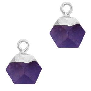 1 x Natuursteen hanger hexagon Purple-Silver bergkristal..., Ophalen of Verzenden, Nieuw, Bedel