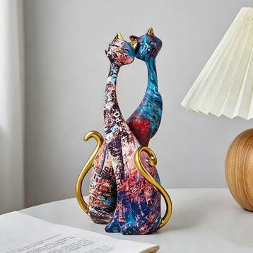 sculptuur, A pair of cat ornaments - 24.6 cm - Hars