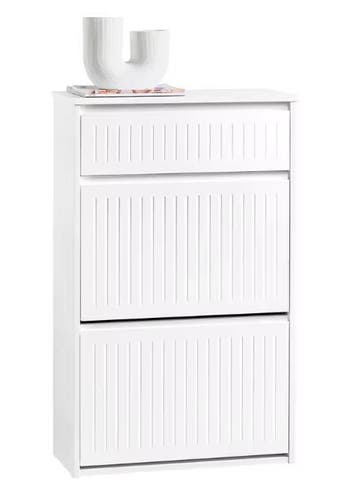 Smalle Witte Schoenenkast met 2 Kleplades en Lade 61x101x26, Verzenden, Nieuw
