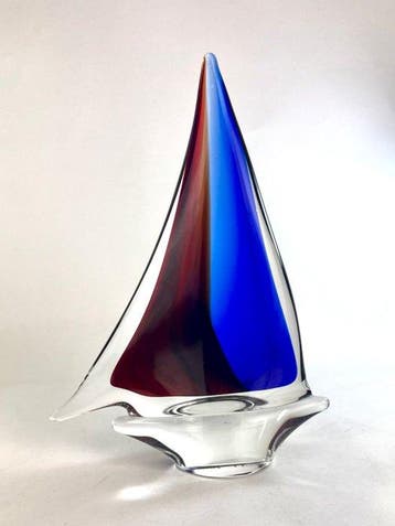sculptuur, Barca a Vela Sommerso Rosso Blu - 25 cm -