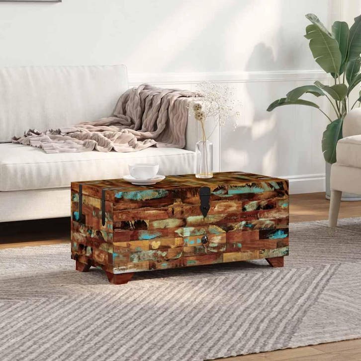 vidaXL Salontafel kist 80x40x35 cm massief gerecycled hout, Huis en Inrichting, Tafels | Salontafels, 50 tot 100 cm, Nieuw, 50 tot 100 cm