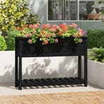 vidaXL Plantenbak met schap 111,5x34,5x81 cm massief, Verzenden, Nieuw, Hout, 60 cm of meer