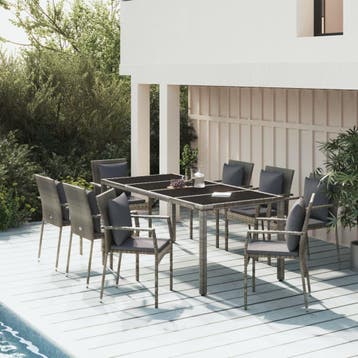 vidaXL 9-delige Tuinset met kussens poly rattan grijs, Verzenden, Nieuw, 8 zitplaatsen, Tuinset