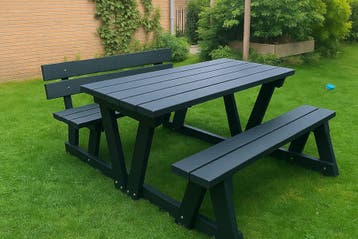 Rockwood® Picknicktafel Eik - Zwaar Kunststof - Ural Black, Tuin en Terras, Ophalen of Verzenden, Nieuw, Rechthoekig, Hout