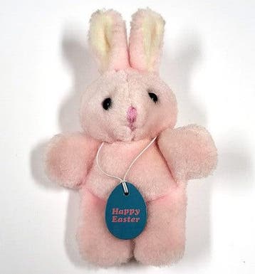 Vintage russ Berrie roze pluche konijn, Happy Easter, Verzenden, Gebruikt