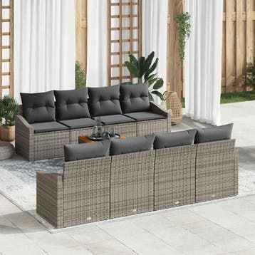 vidaXL Tuinbankenset 9 st Grijs poly rattan, Verzenden, Nieuw, Meer dan 8 zitplaatsen