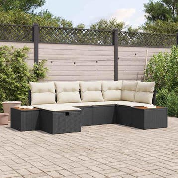vidaXL Tuinbankenset 6 st Zwart poly rattan, Tuin en Terras, Tuinsets en Loungesets, Verzenden, Nieuw, Rotan, 6 zitplaatsen