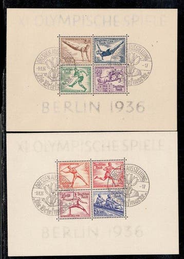 Duitse Rijk 1936 - Olympiade-blokpaar met speciale, Gestempeld