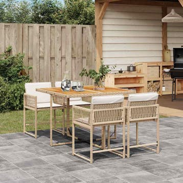 vidaXL 5-delige Tuinset met kussens poly rattan beige, Verzenden, Nieuw, 4 zitplaatsen, Tuinset