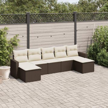 vidaXL 7-delige Loungeset met kussens poly rattan bruin, Verzenden, Nieuw, Loungeset