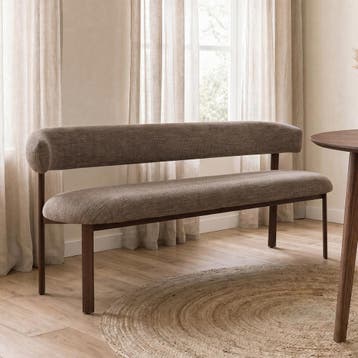 *WOONWINKEL* Eetbank Walnoot Met Grove Stof 160 Cm, Verzenden, Nieuw, Stof