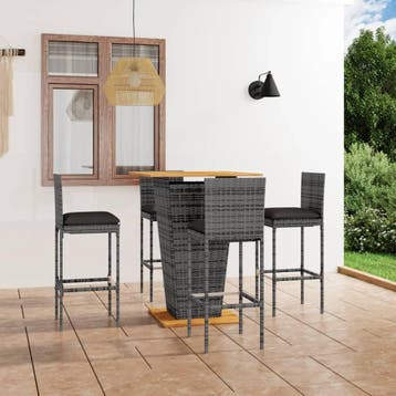 vidaXL 5-delige Tuinbarset met kussens poly rattan grijs, Verzenden, Nieuw, 4 zitplaatsen