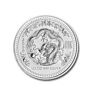 Lunar I - Year of the Dragon - 1/2 oz 2000 (52.956 oplage), Postzegels en Munten, Munten | Oceanië, Verzenden, Losse munt, Zilver